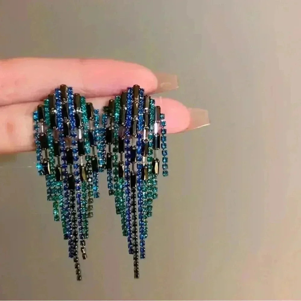 Elegant Blue and Green Beaded Earrings